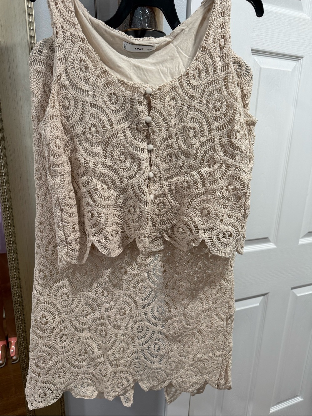 Mango Cream Crochet women set skirt with top